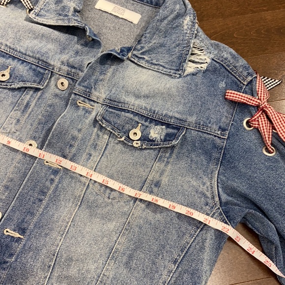 COPY - Zara Blue Oversized Denim Jacket with Gingham Ribbon Detail - Picture 14 of 15